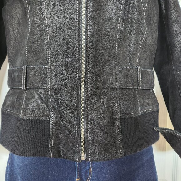 DANIER NUBUC LEATHER BLACK ZIP JACKET. BIKER STYLE. SIZE S - Picture 5 of 10